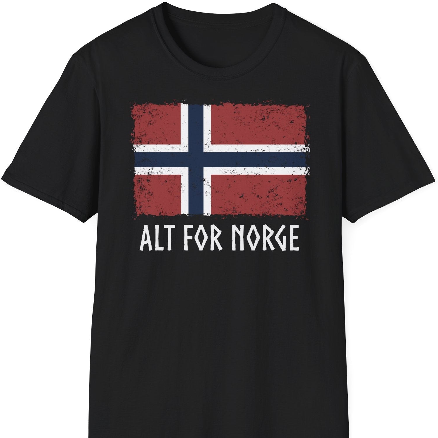 Svart t-skjorte med vintage norsk flagg og teksten "Alt for Norge2