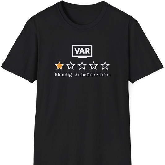 Svart t-skjorte med vurdering av VAR: en stjerne
