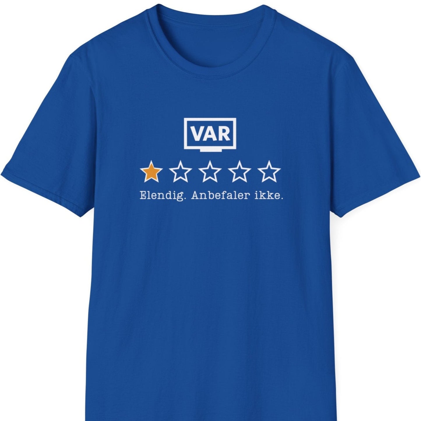 Blå t-skjorte med vurdering av VAR: en stjerne