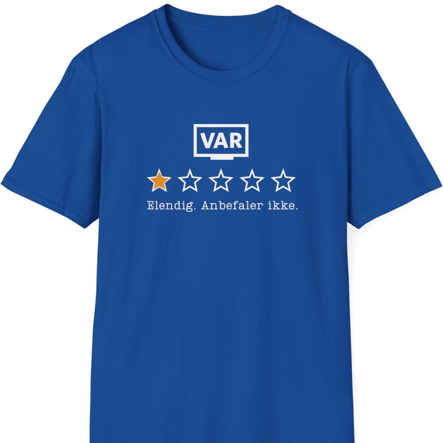 Blå t-skjorte med vurdering av VAR: en stjerne