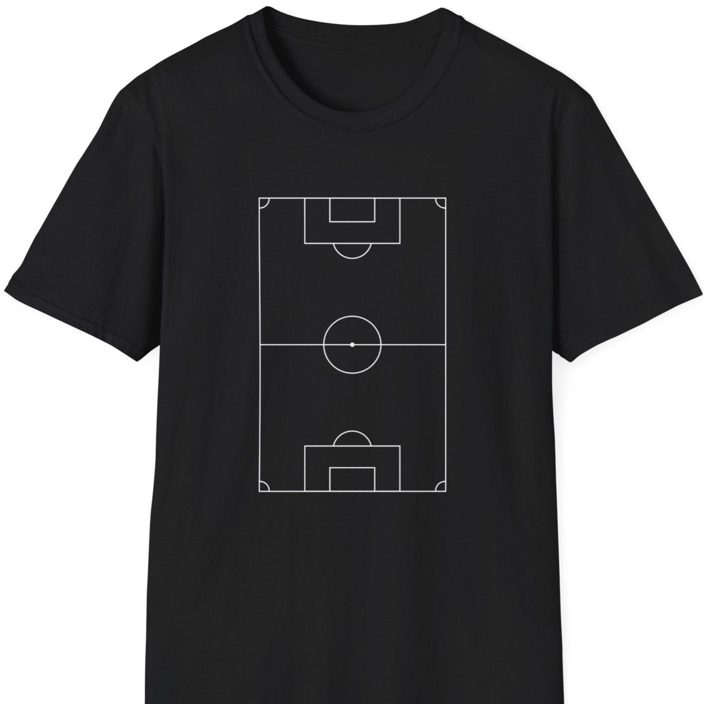 T-skjorte med hvit baneoversikt på svart bakgrunn.