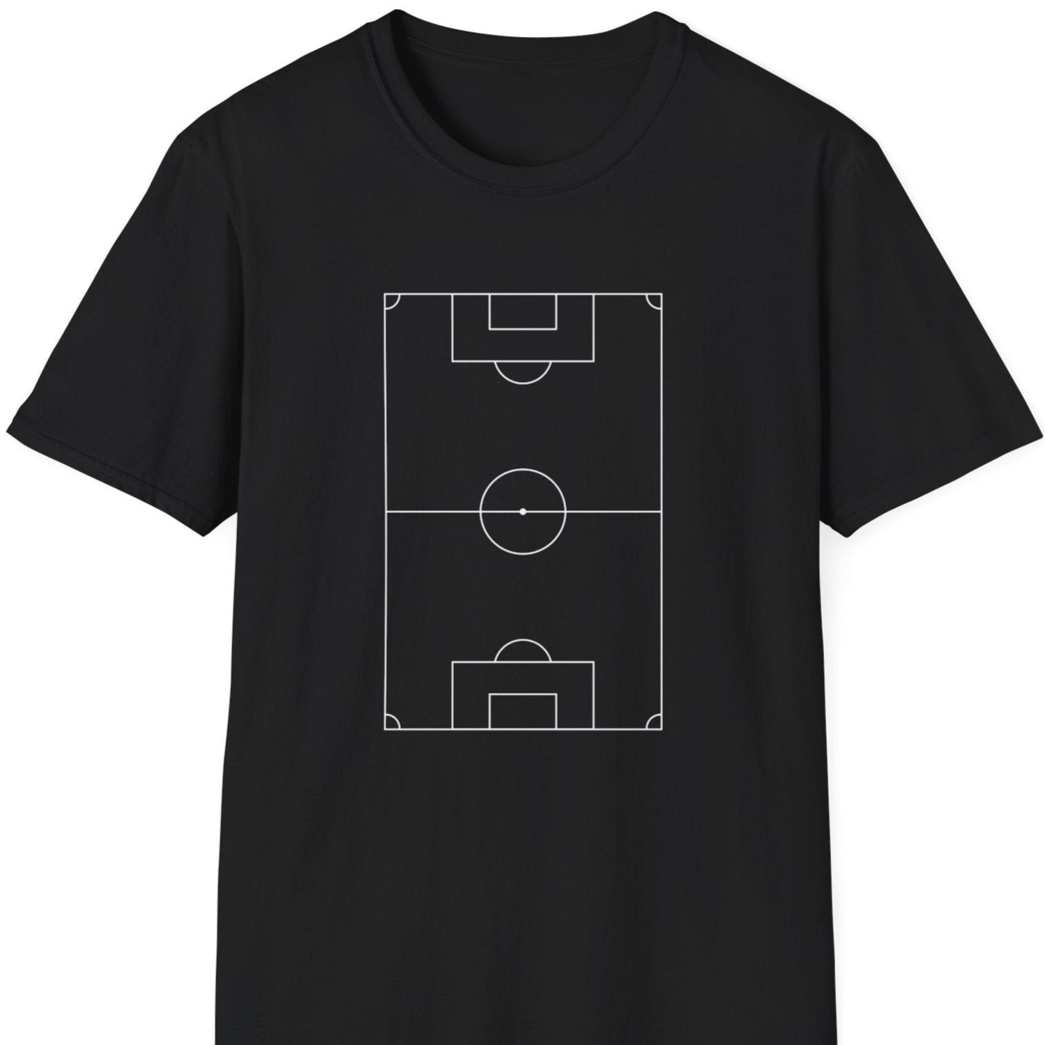 T-skjorte med hvit baneoversikt på svart bakgrunn.