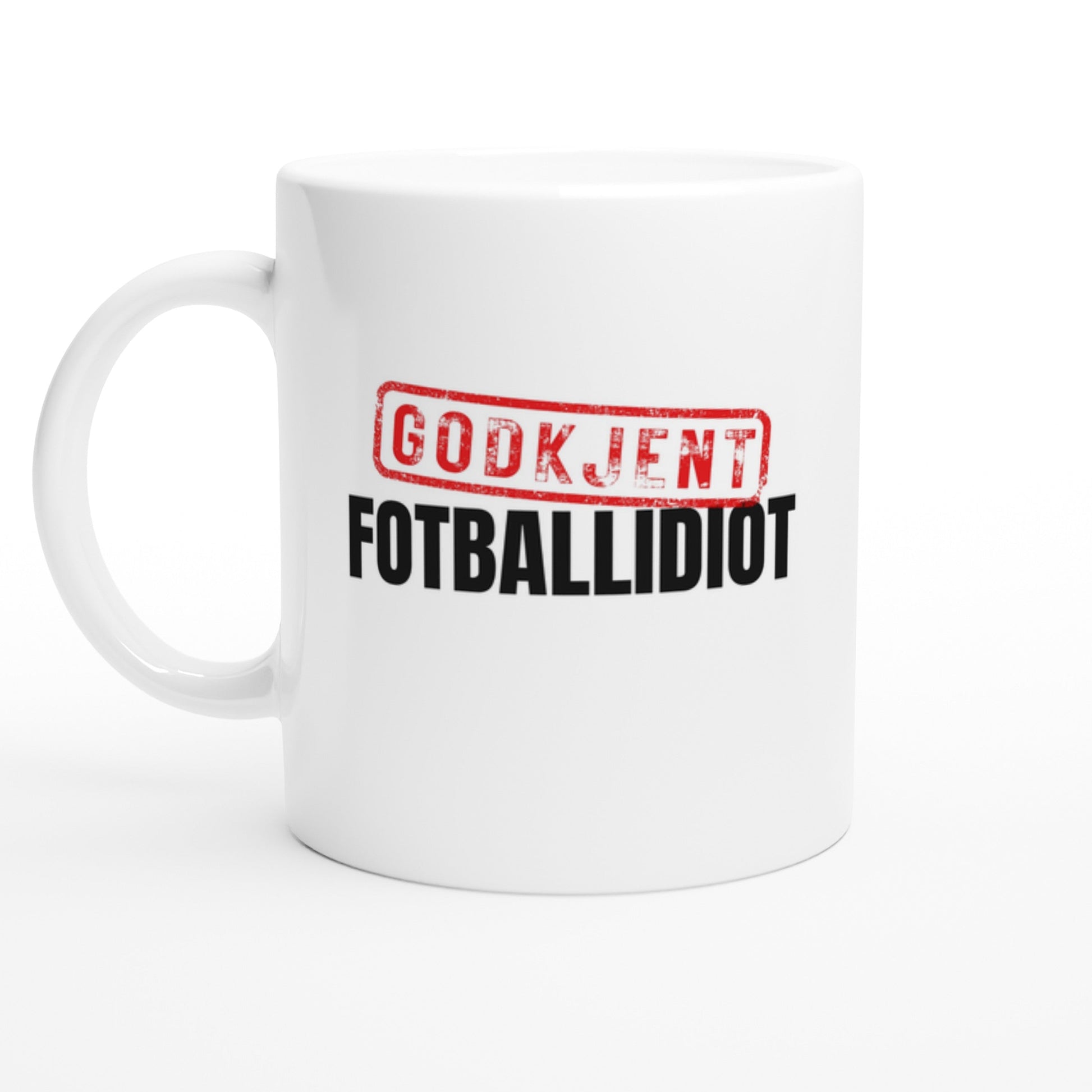 Kopp med teksten "Godkjent fotballidiot"