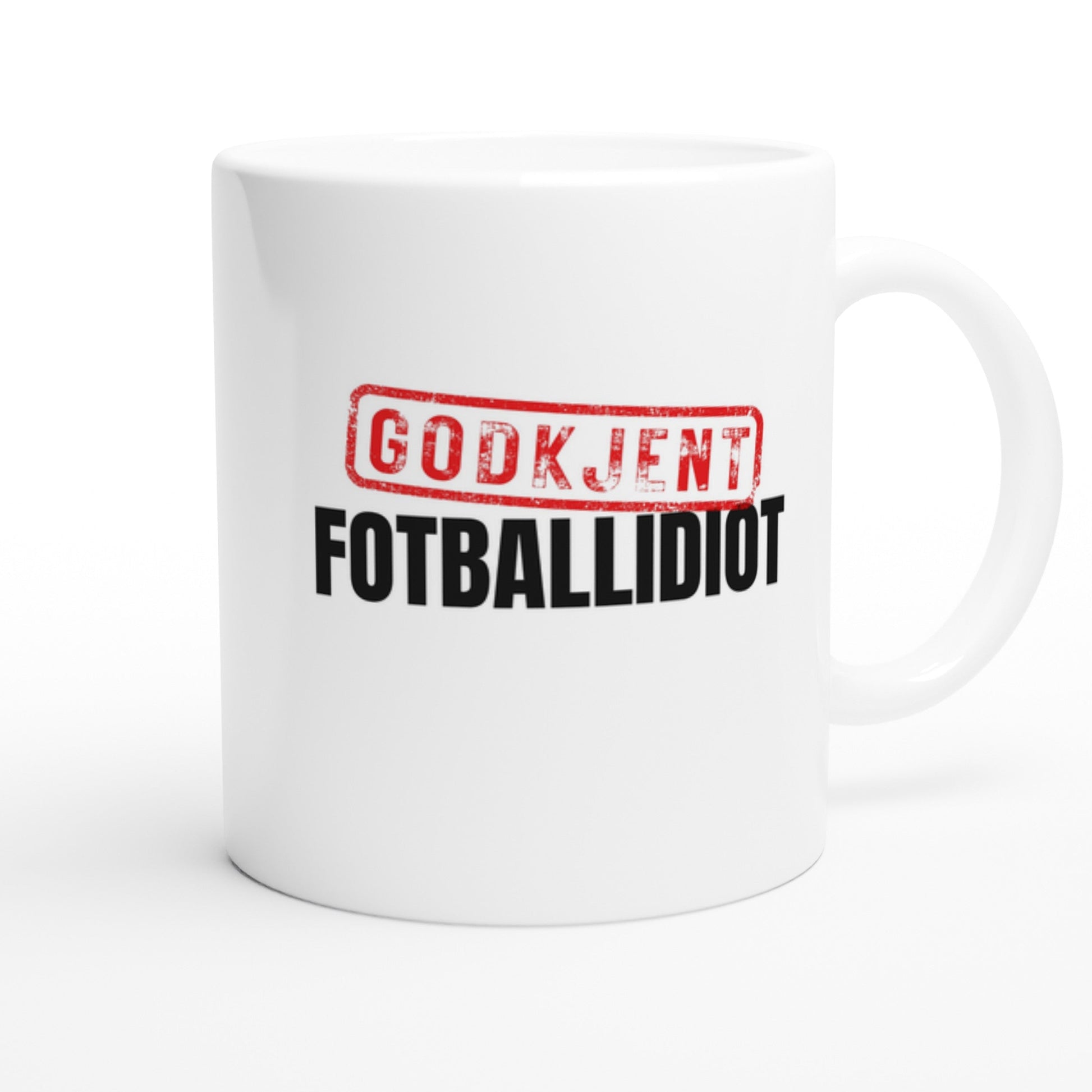 Kopp med "Godkjent fotbalidiot"