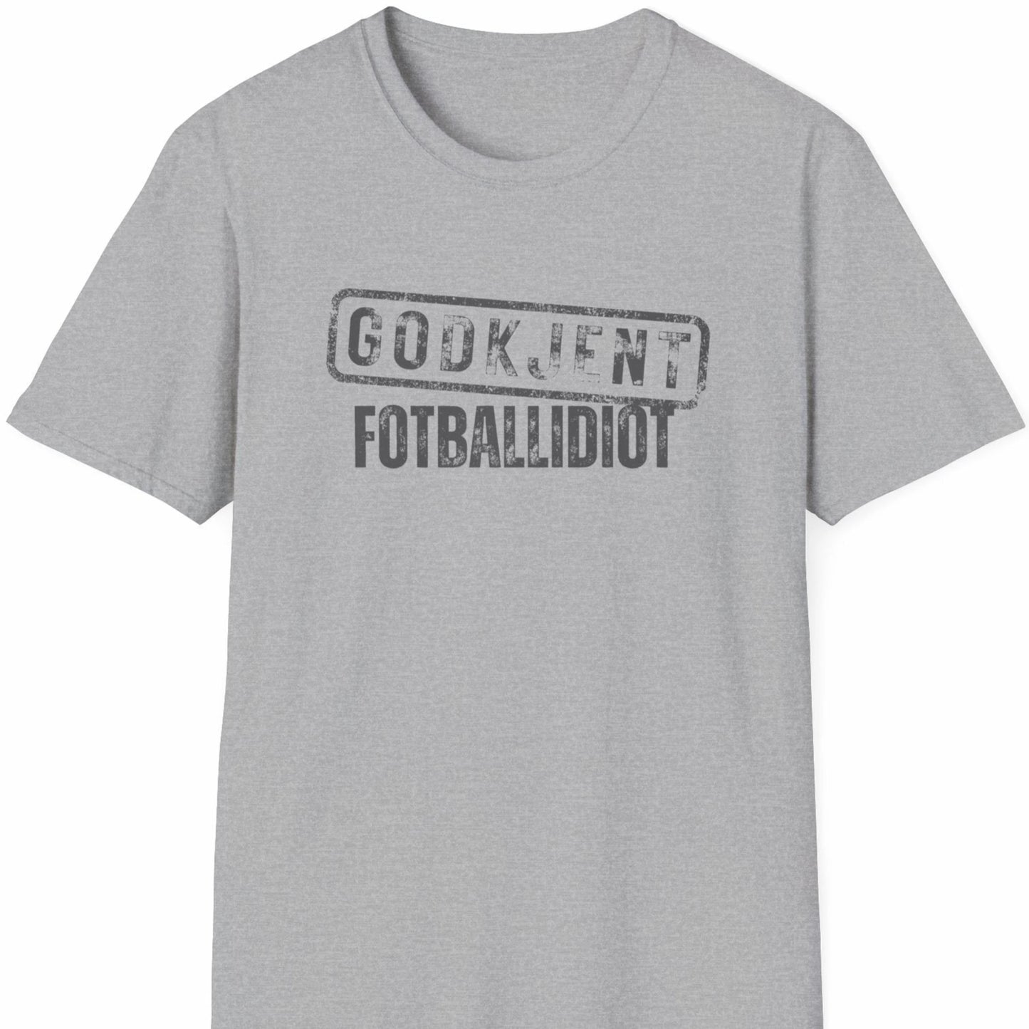 Grå t-skjorte med teksten Godkjent Fotballidiot