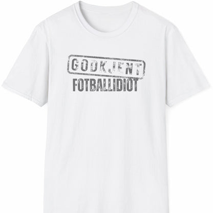 Hvit t-skjorte med teksten Godkjent Fotballidiot