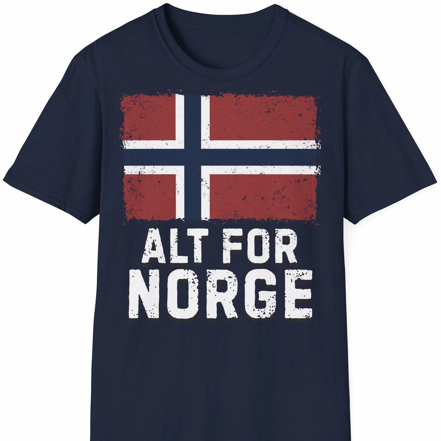 Norge t-skjorte i marineblå farge med teksten Alt for Norge og vintage flagg 