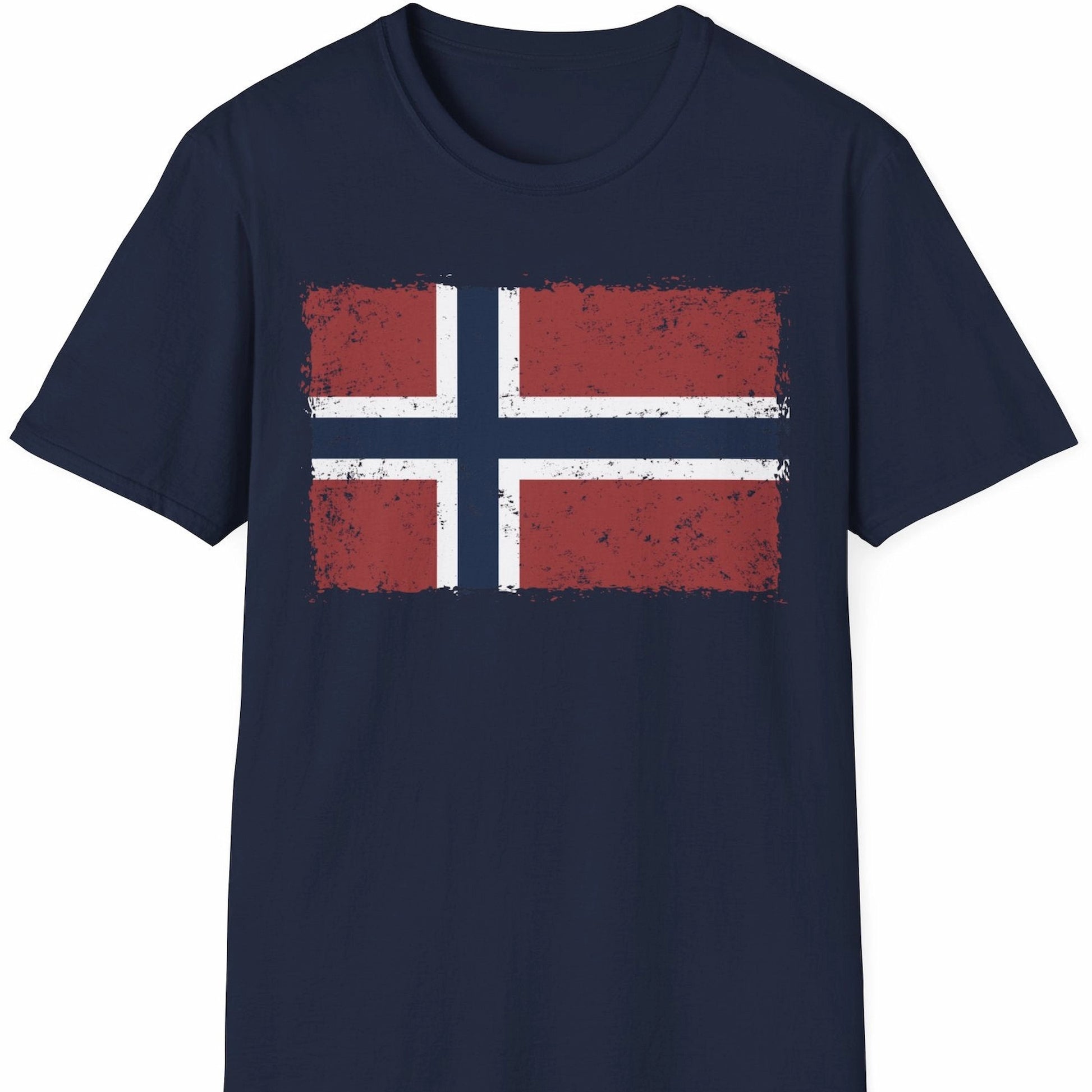 Norge t-skjorte med vintage flagg i marineblå farge. Klar for fotball-VM.