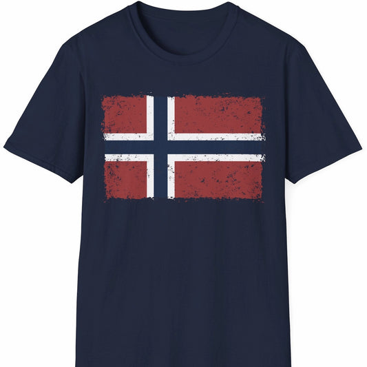 Norge t-skjorte med vintage flagg i marineblå farge. Klar for fotball-VM.
