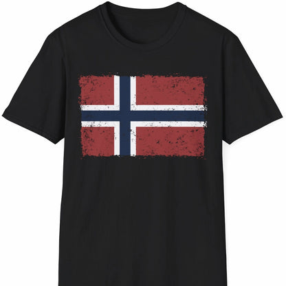 Svart t-skjorte med norsk flagg i vintage stil 
