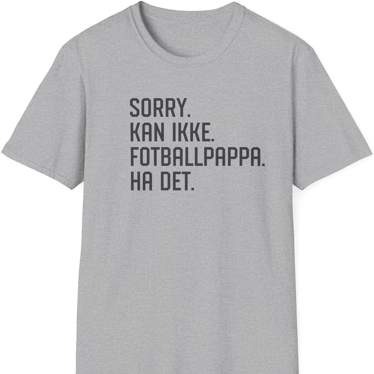 Lys grå t-skjorte med fotballpappa-tekst