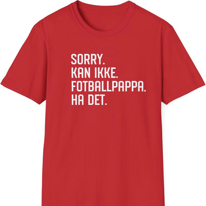 Rød t-skjorte med fotballpappa-tekst