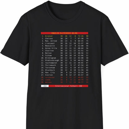 Sort svart t-skjorte med retro tekst-tv motiv med Arsenal The Invincibles motiv 2003 / 2004