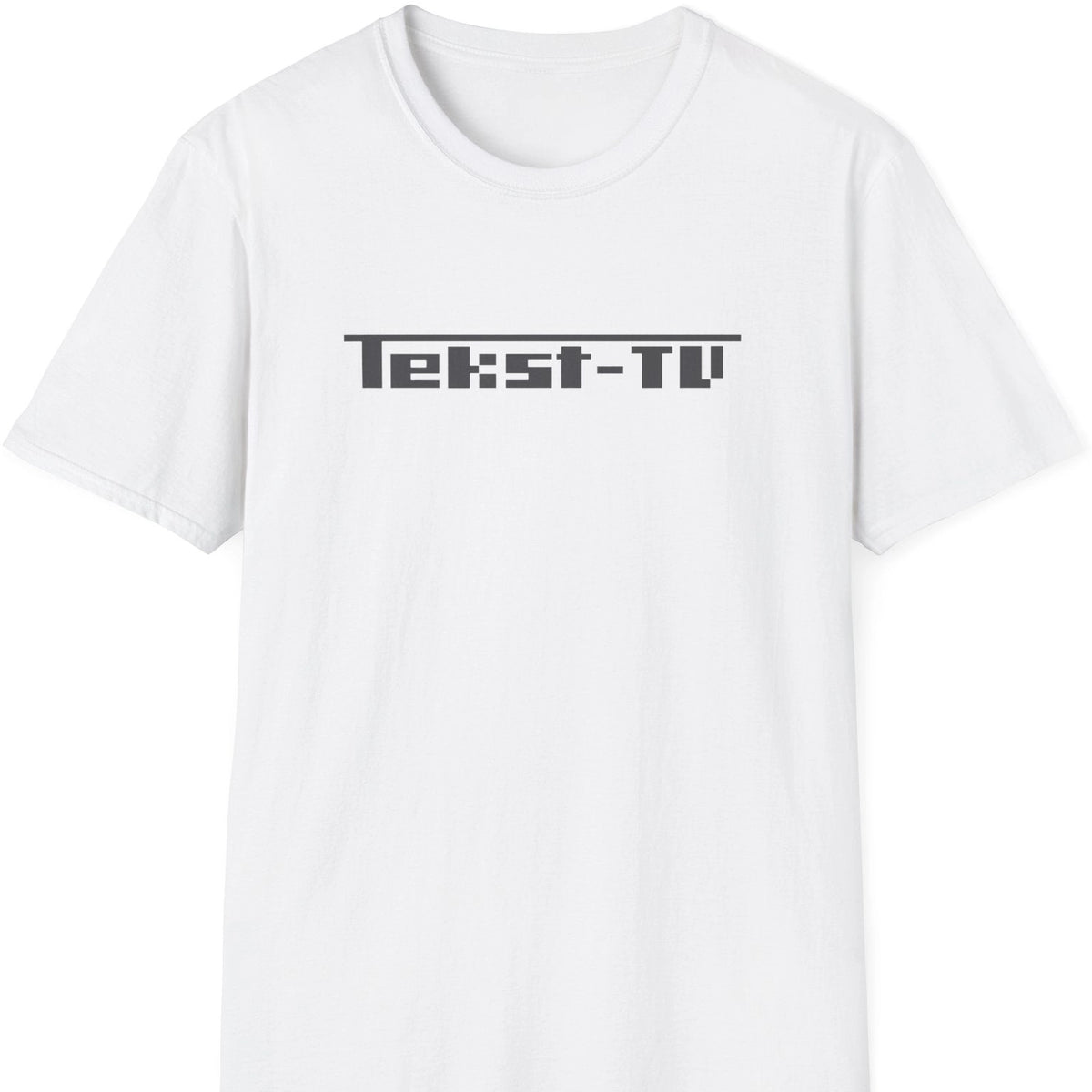Hvit T-skjorte med mørk grå Tekst-TV-logo