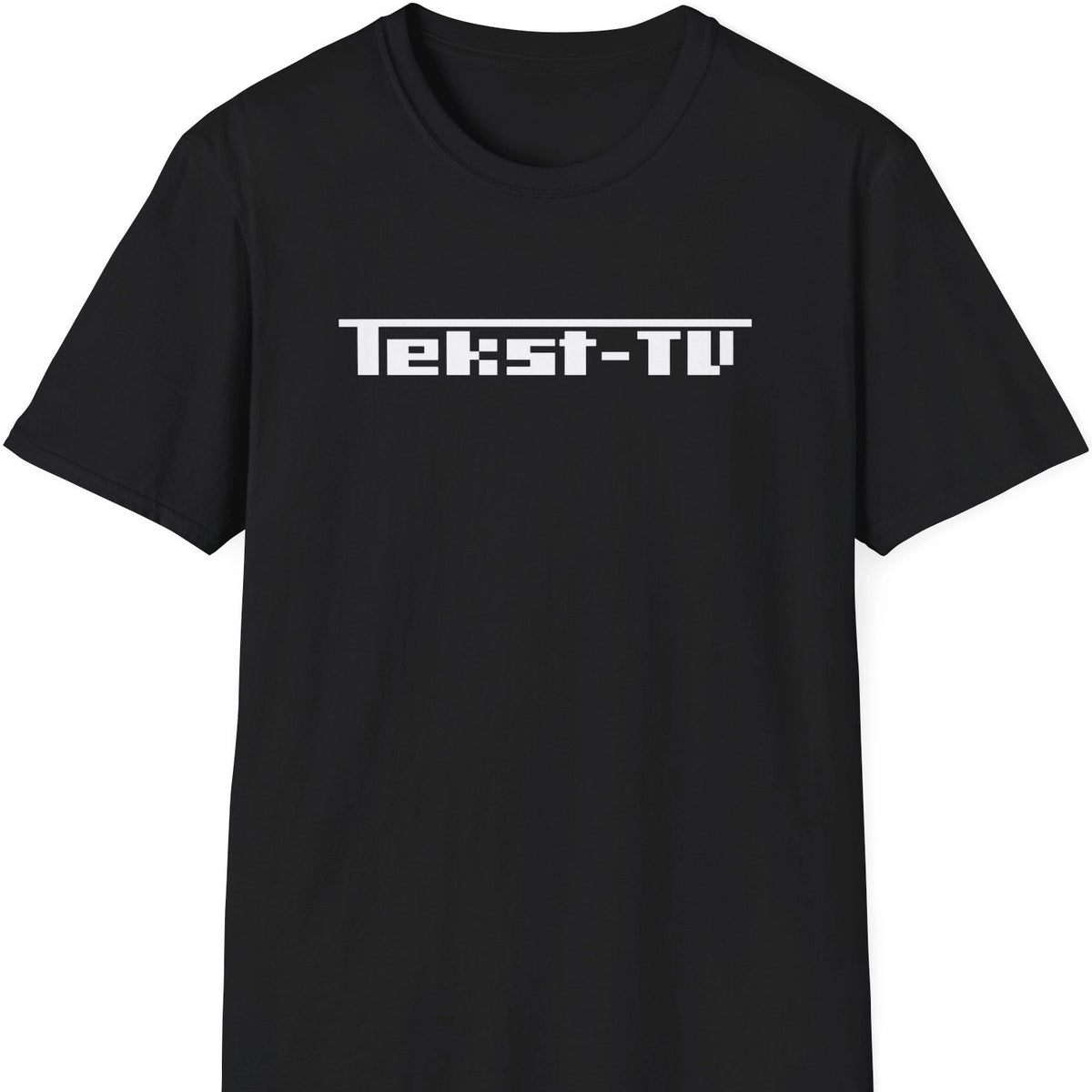 Svart T-skjorte med hvit Tekst-TV-logo