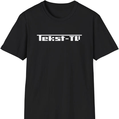 Svart T-skjorte med hvit Tekst-TV-logo