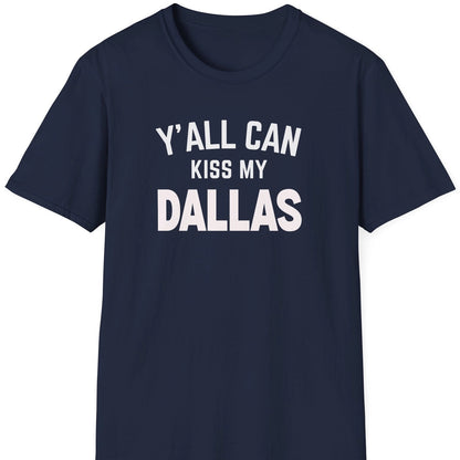 Navy blå T-skjorte med Dallas-vits og hvit tekst